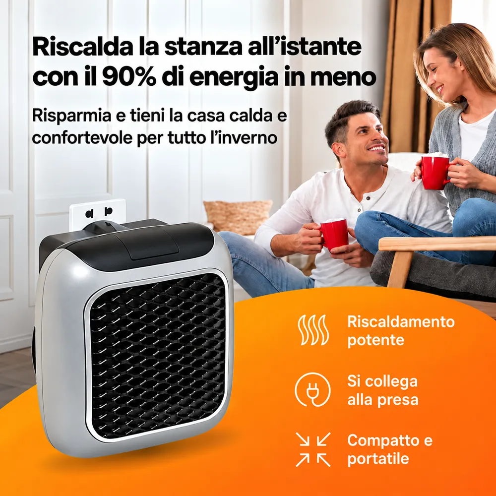 Coppia sul divano riscaldata da RapidHeat collegato alla presa